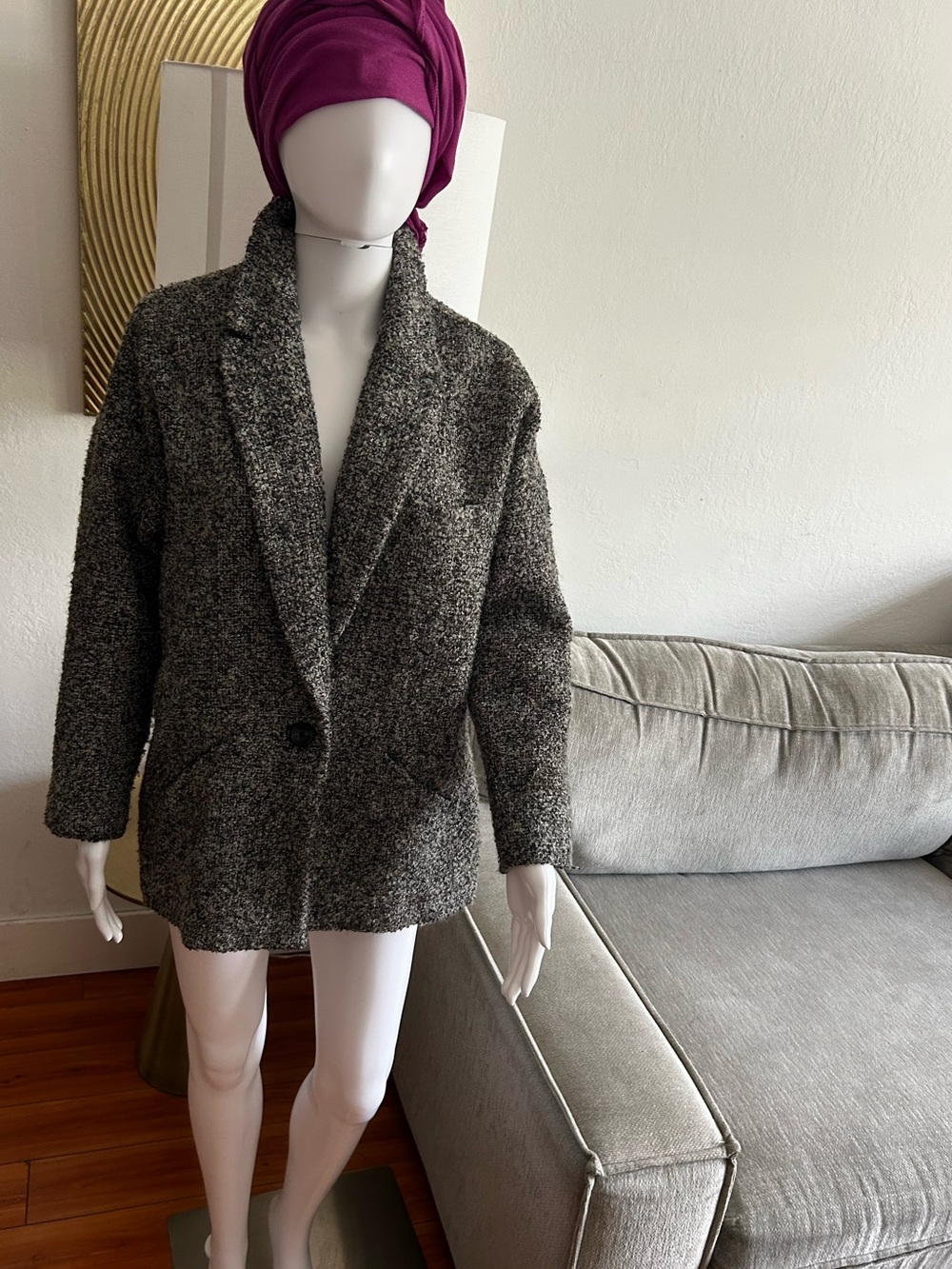 Vtg Y2K Gap 90’s XS Gray Black Herringbone Coat  Button Wool Blend Oversized